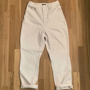 EXPRESS Curvy Mom Jeans Super High Rise Button Fly White Ankle Pants Women’s 4